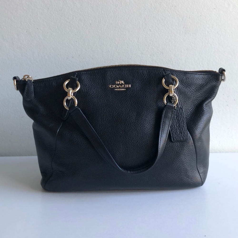 Coach Black Pebble Leather Mini “Kelsey” Satchel